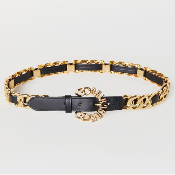 Moschino Accessories - H&M [tv] Moschino Black Leather & Chain Logo Belt